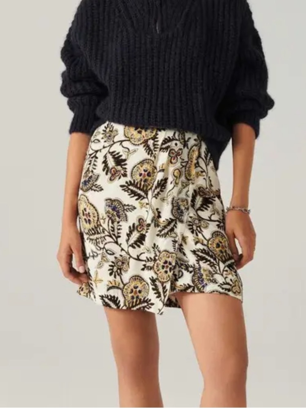 ba&sh Venise Skirt Small 4 Ecru Floral Print Mini Skirt Lined French Designer